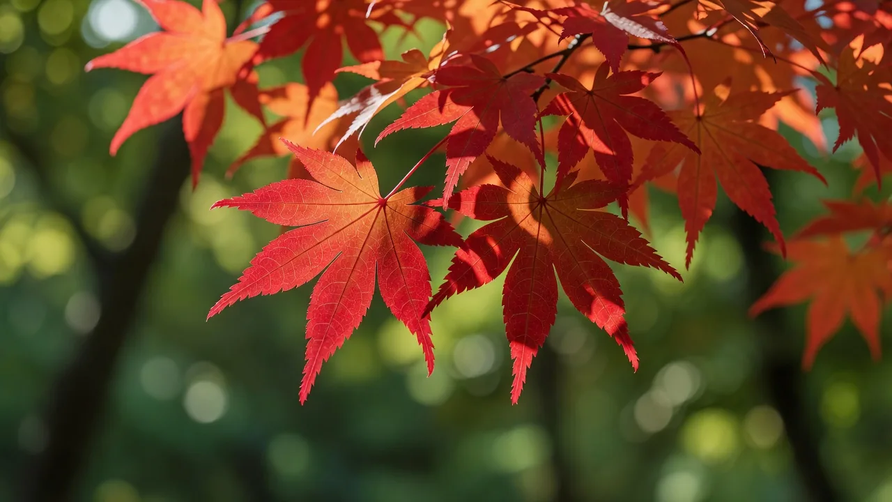 鮮やかな紅葉のクローズアップ