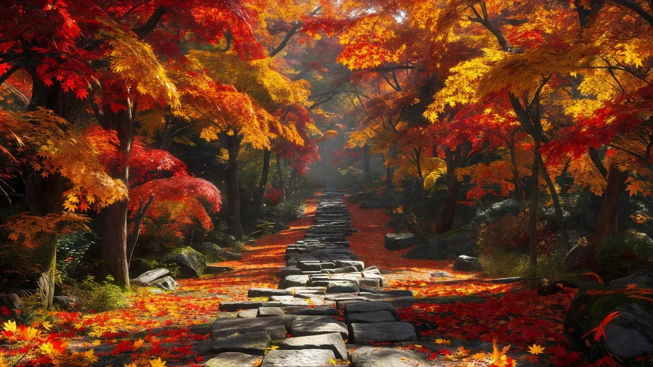 紅葉谷路、石畳の小道